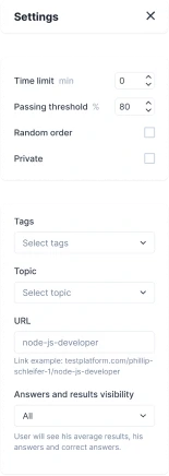 testsplatform`a dashboard settings